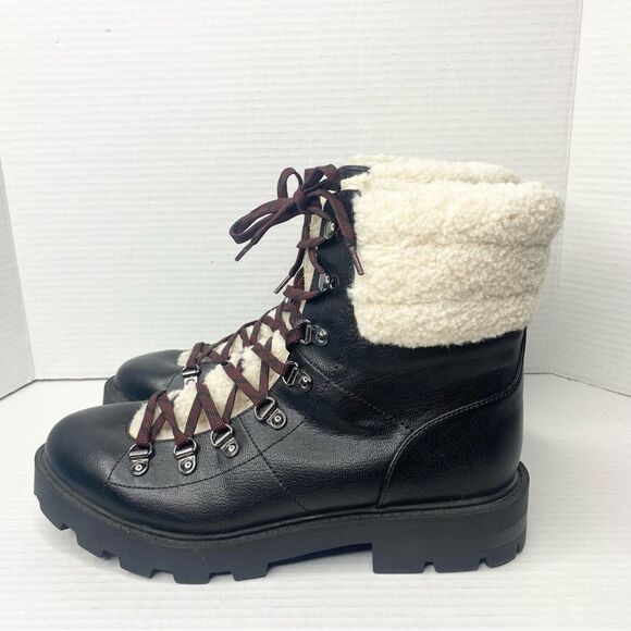 Nine West Womens Size 9.5 Rima Black Faux Leather Combat Boots Lug Sole - Picture 3 of 10